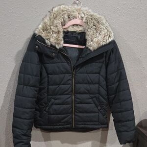 Aeropostale Black Puffer Jacket with Faux Fur Trim